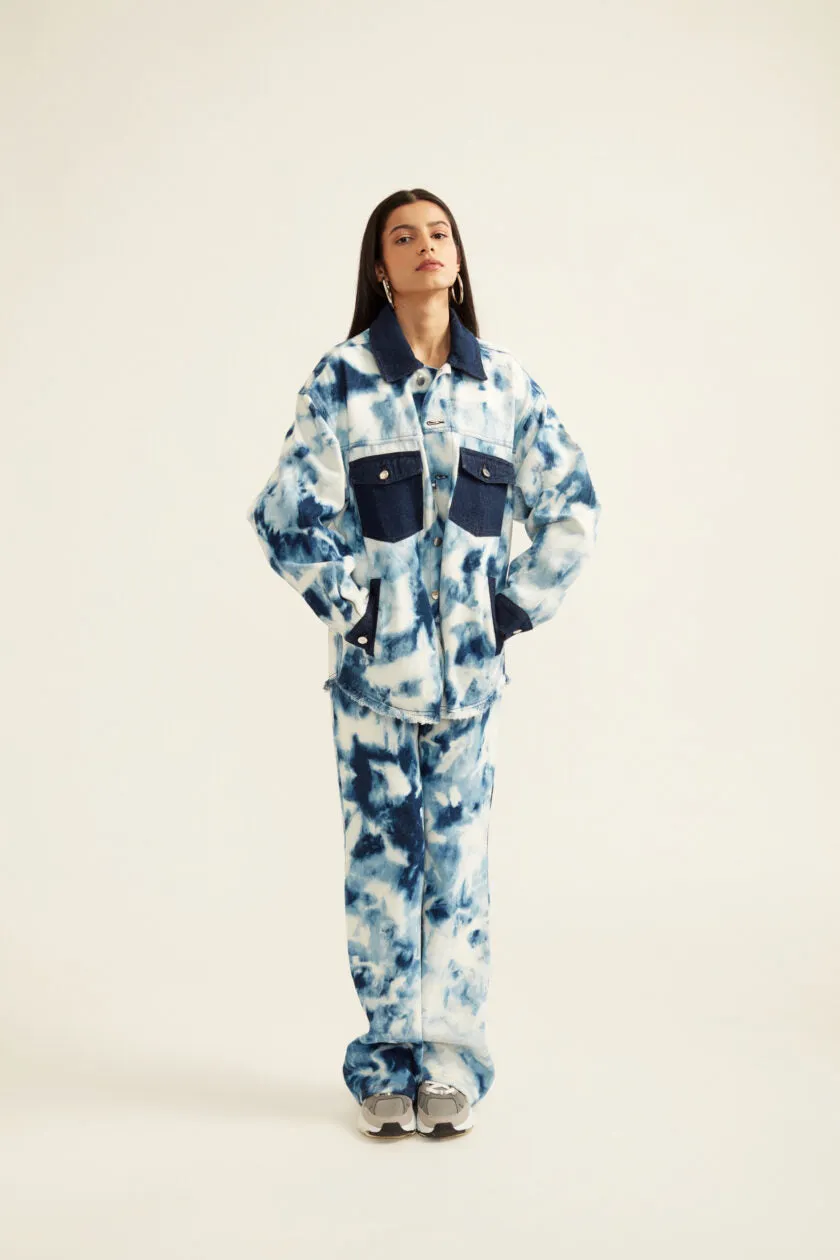 Tie & Dye Effect Oversized Jacket and Jeans Set