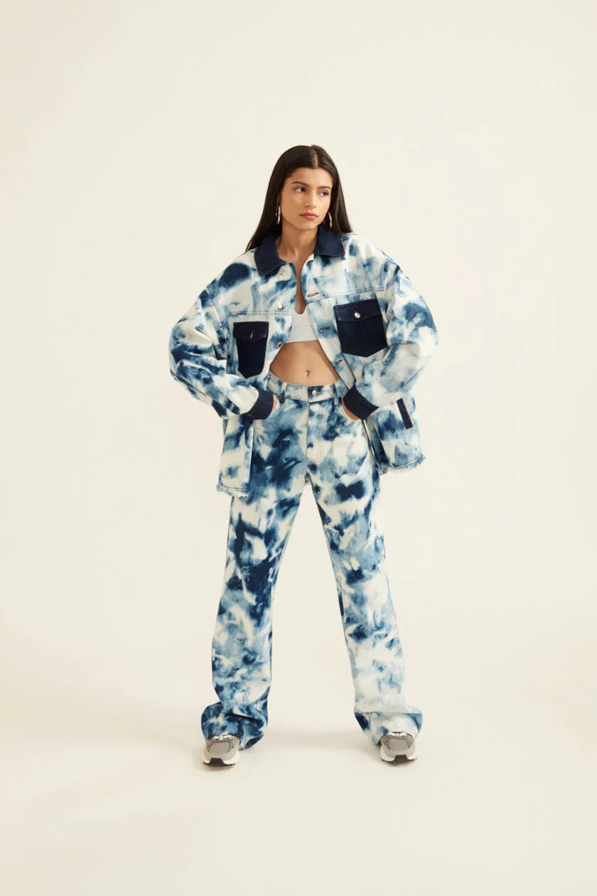 Tie & Dye Effect Oversized Jacket and Jeans Set
