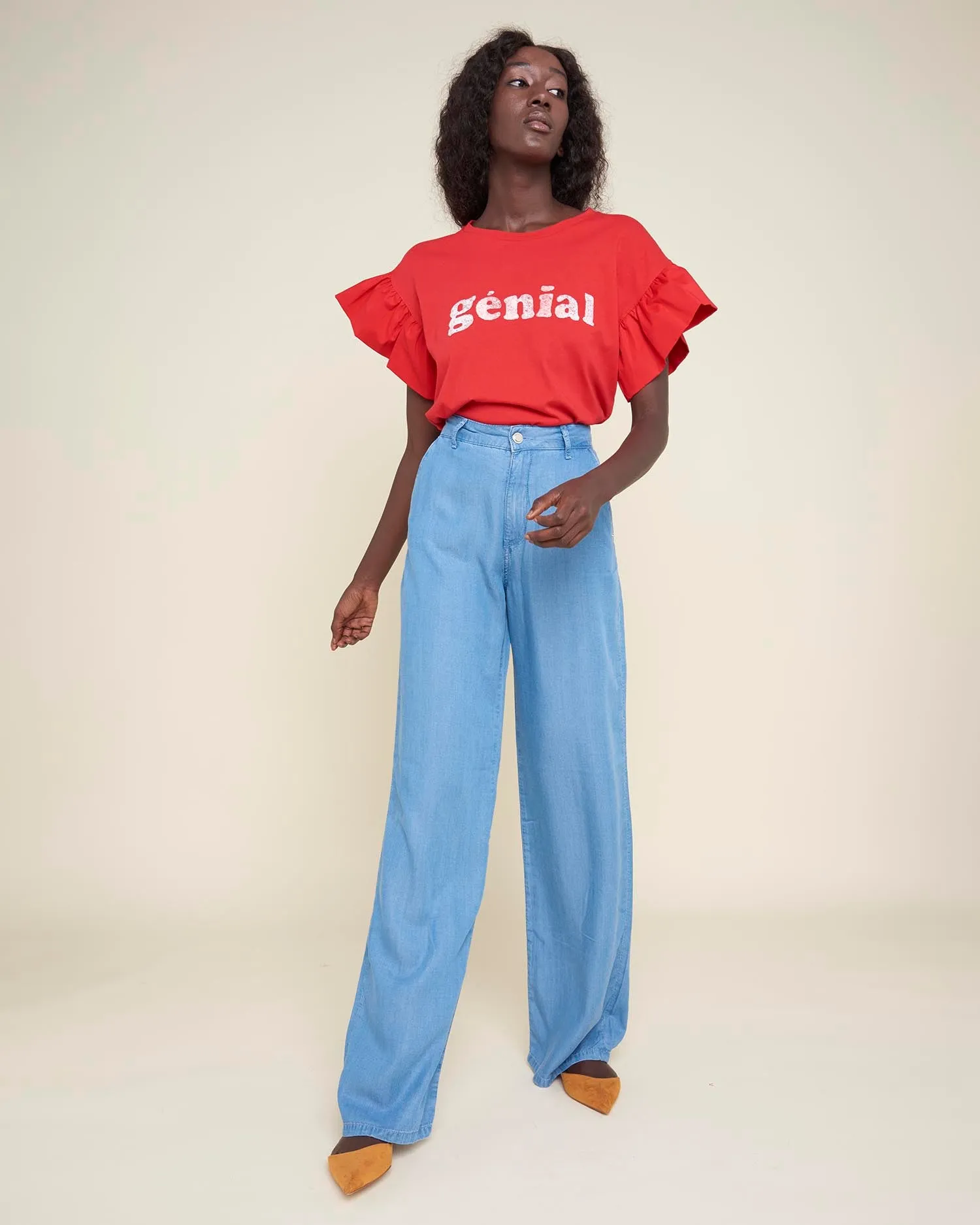 Wide flared lyocell jeans